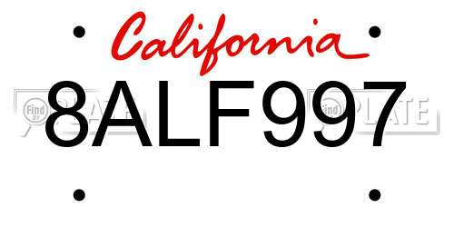 8ALF997 California License Plate