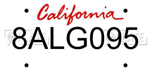 8ALG095 California License Plate