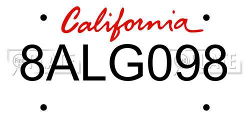 8ALG098 California License Plate