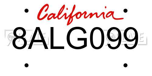 8ALG099 California License Plate