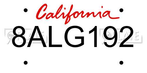 8ALG192 California License Plate