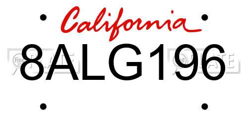 8ALG196 California License Plate