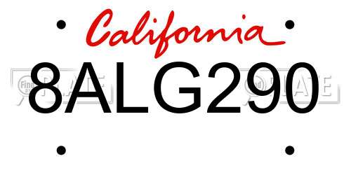8ALG290 California License Plate