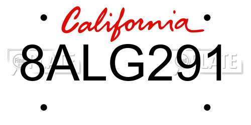 8ALG291 California License Plate