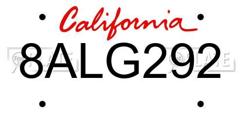 8ALG292 California License Plate