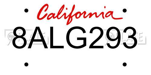 8ALG293 California License Plate