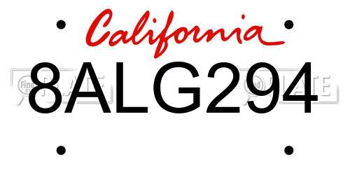 8ALG294 California License Plate