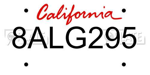 8ALG295 California License Plate