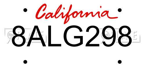 8ALG298 California License Plate