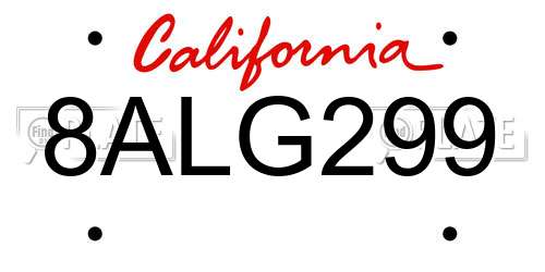 8ALG299 California License Plate