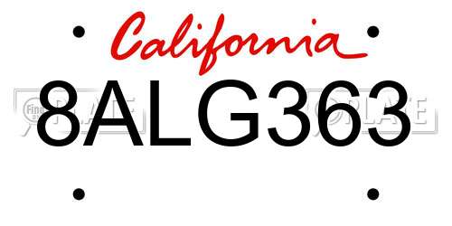 8ALG363 California License Plate