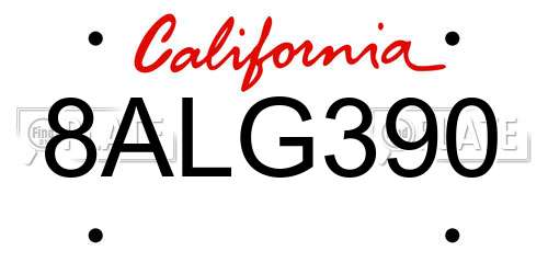 8ALG390 California License Plate