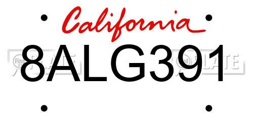8ALG391 California License Plate