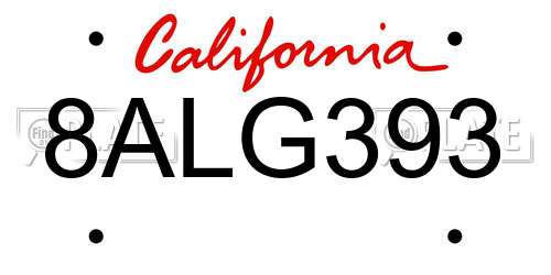 8ALG393 California License Plate