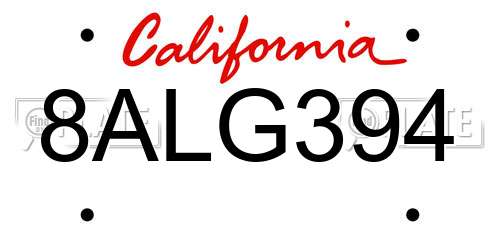 8ALG394 California License Plate