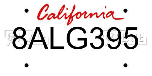 8ALG395 California License Plate
