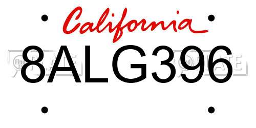8ALG396 California License Plate