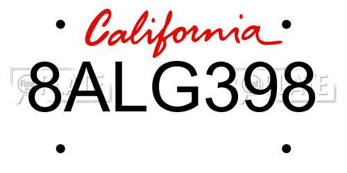 8ALG398 California License Plate