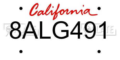 8ALG491 California License Plate