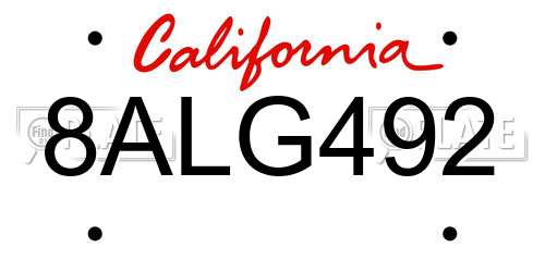 8ALG492 California License Plate