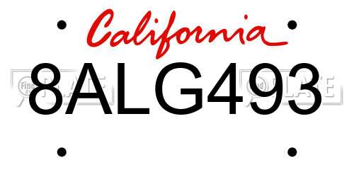 8ALG493 California License Plate