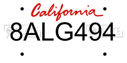 8ALG494 California License Plate