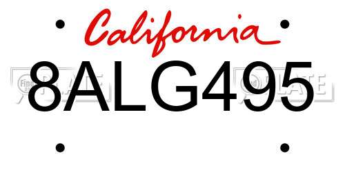8ALG495 California License Plate