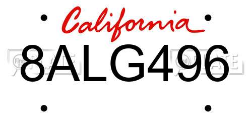 8ALG496 California License Plate