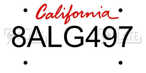 8ALG497 California License Plate