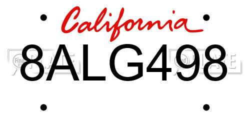 8ALG498 California License Plate
