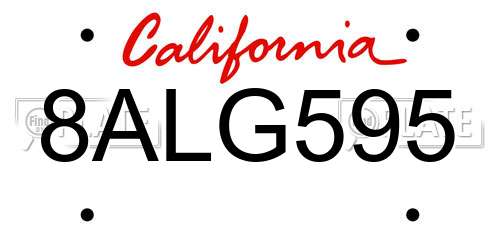 8ALG595 California License Plate