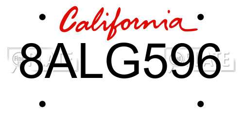 8ALG596 California License Plate