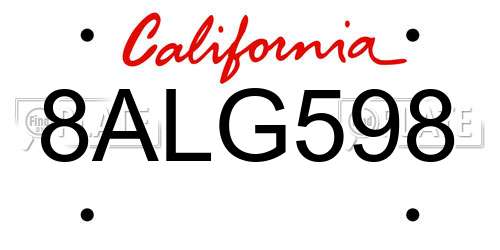 8ALG598 California License Plate