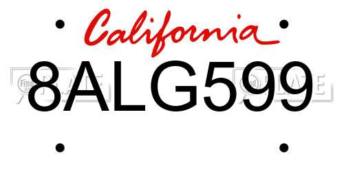 8ALG599 California License Plate