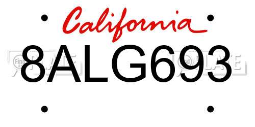 8ALG693 California License Plate