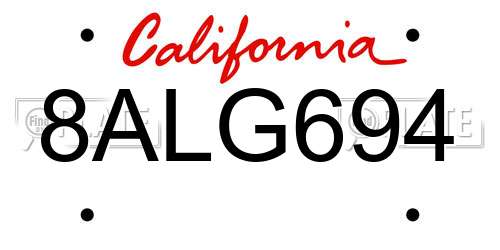 8ALG694 California License Plate