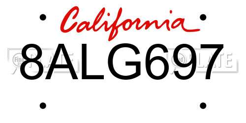 8ALG697 California License Plate