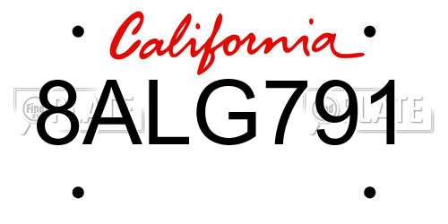 8ALG791 California License Plate
