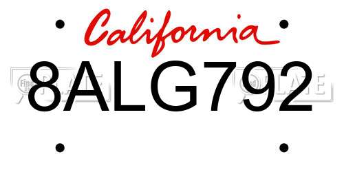 8ALG792 California License Plate