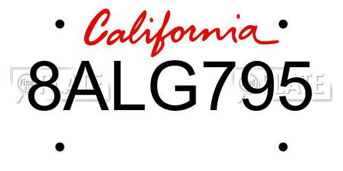 8ALG795 California License Plate