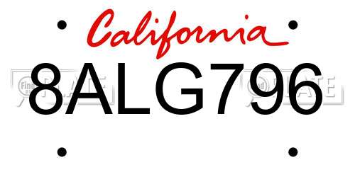 8ALG796 California License Plate