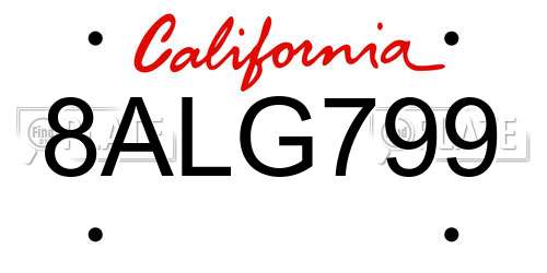 8ALG799 California License Plate