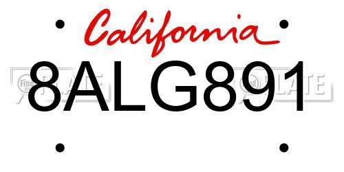8ALG891 California License Plate