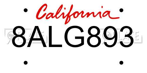 8ALG893 California License Plate