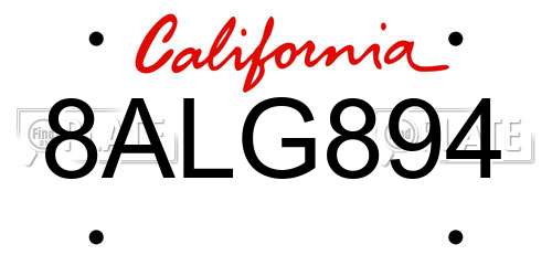 8ALG894 California License Plate