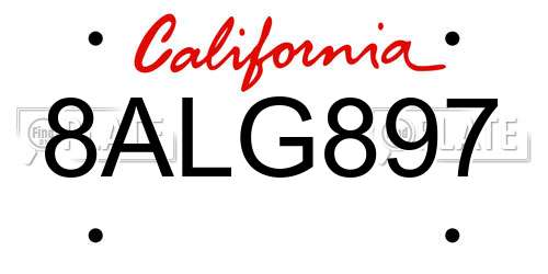 8ALG897 California License Plate