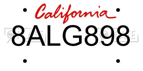 8ALG898 California License Plate