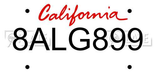 8ALG899 California License Plate