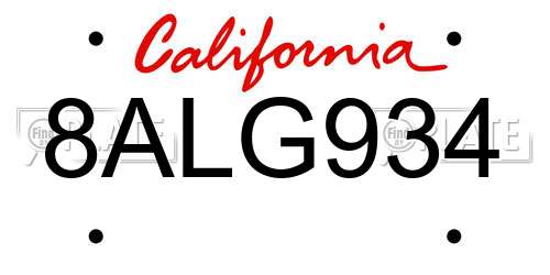 8ALG934 California License Plate