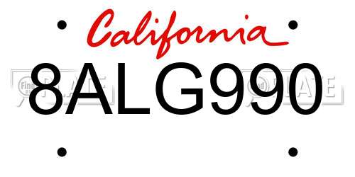 8ALG990 California License Plate